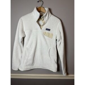 Patagonia Women Sweater Jacket Medium Cream  Snap T Plush Cozy Fleece Pullover